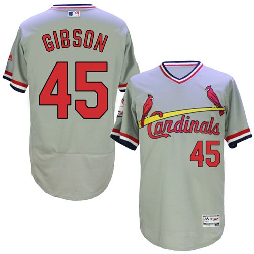 Cardinals #45 Bob Gibson Grey Flexbase Authentic Collection Cooperstown Stitched MLB Jersey - Click Image to Close